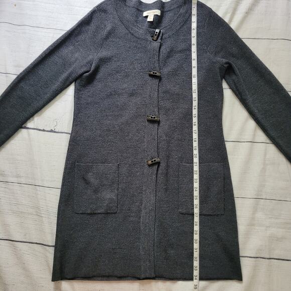 Ellen Tracy Size XL Long Line Merino Wool Cardigan Charcoal Gray Pockets - Picture 5 of 9